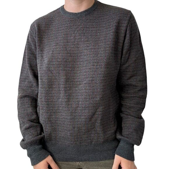 Tricots St. Raphael Grey Mens 100% Wool Orange Checkered Sweater Made in Uruguay